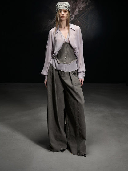 NORTH NODE Khaki Splice Cinched Waist V-neck Slim Women&