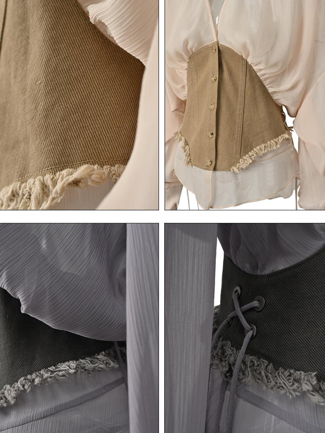 NORTH NODE Khaki Splice Cinched Waist V-neck Slim Women&