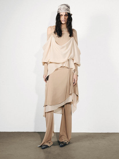 NORTH NODE Knit Splice Asymmetric Ruffle One Shoulder Women&