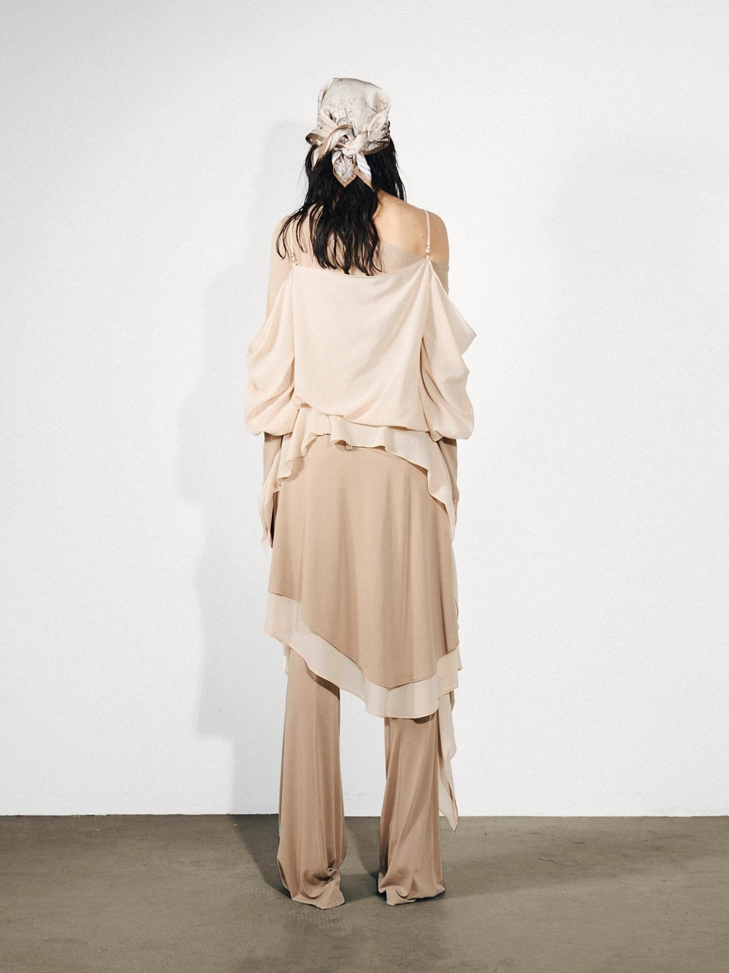 NORTH NODE Knit Splice Asymmetric Ruffle One Shoulder Women&