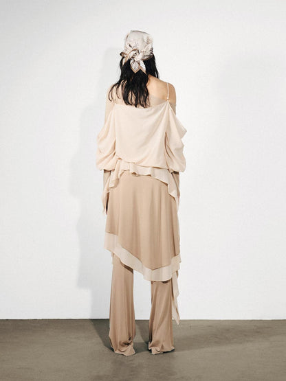 NORTH NODE Knit Splice Asymmetric Ruffle One Shoulder Women&