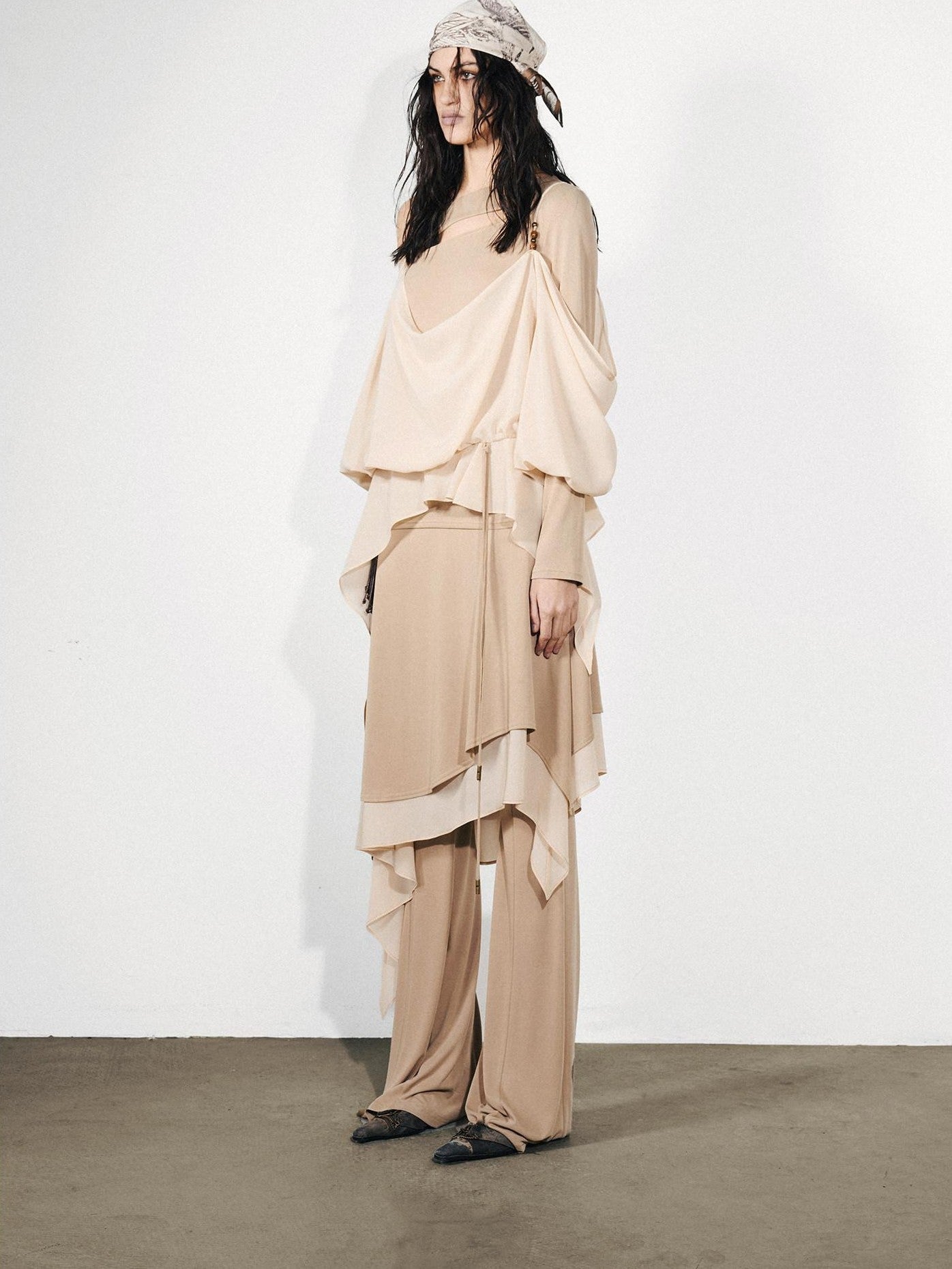 NORTH NODE Knit Splice Asymmetric Ruffle One Shoulder Women&
