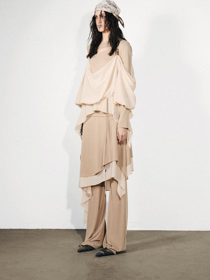 NORTH NODE Knit Splice Asymmetric Ruffle One Shoulder Women&