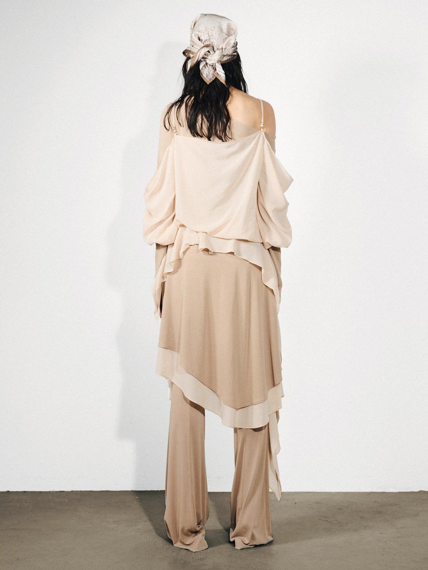 NORTH NODE Knit Splice Asymmetric Ruffle One Shoulder Women&