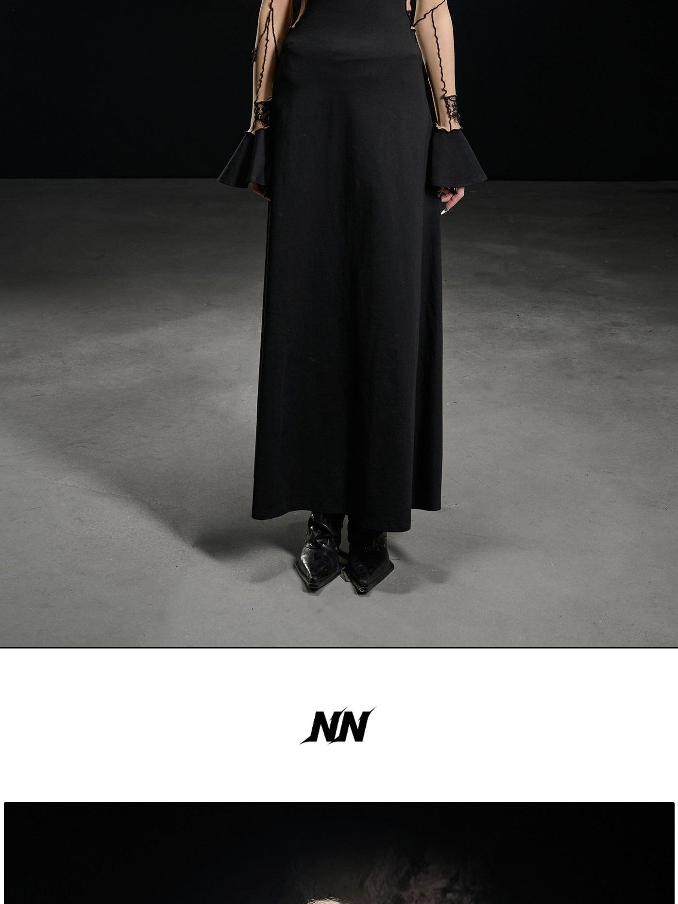 NORTH NODE Lace Mesh Spliced Long Sleeve Fitted Women&