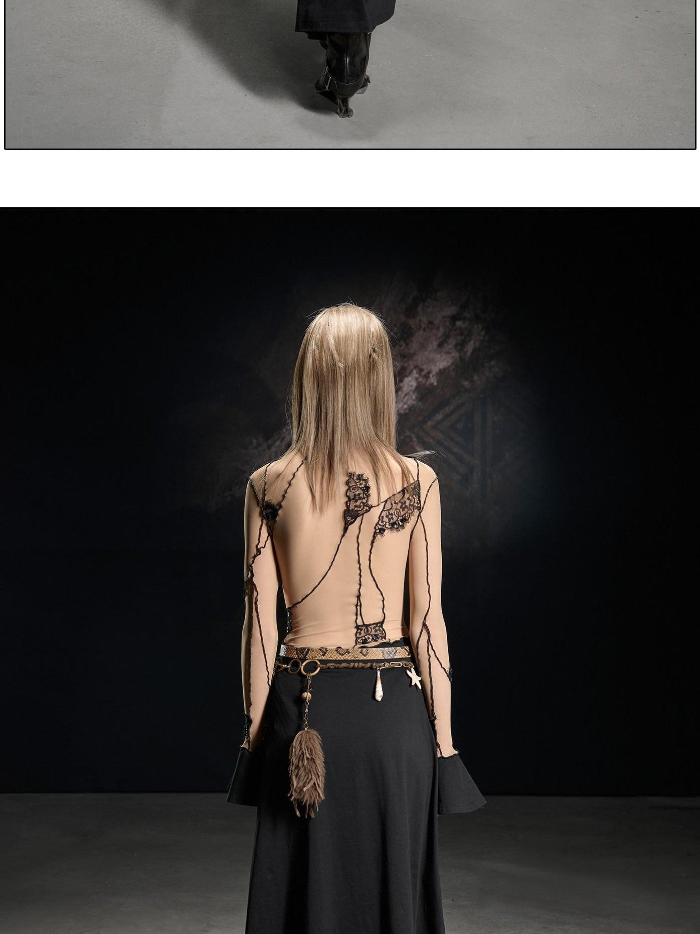 NORTH NODE Lace Mesh Spliced Long Sleeve Fitted Women&