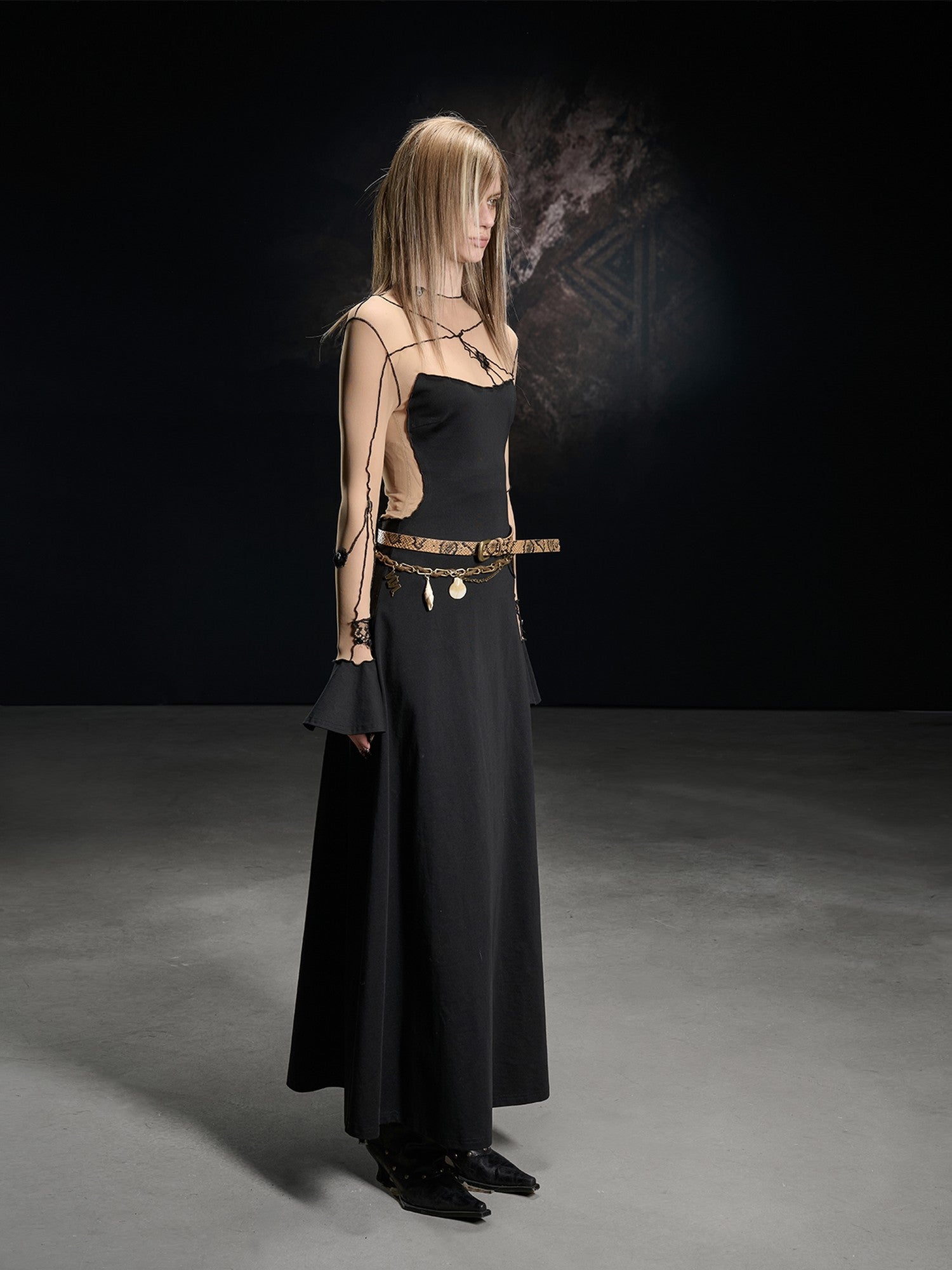 NORTH NODE Lace Mesh Spliced Long Sleeve Fitted Women&