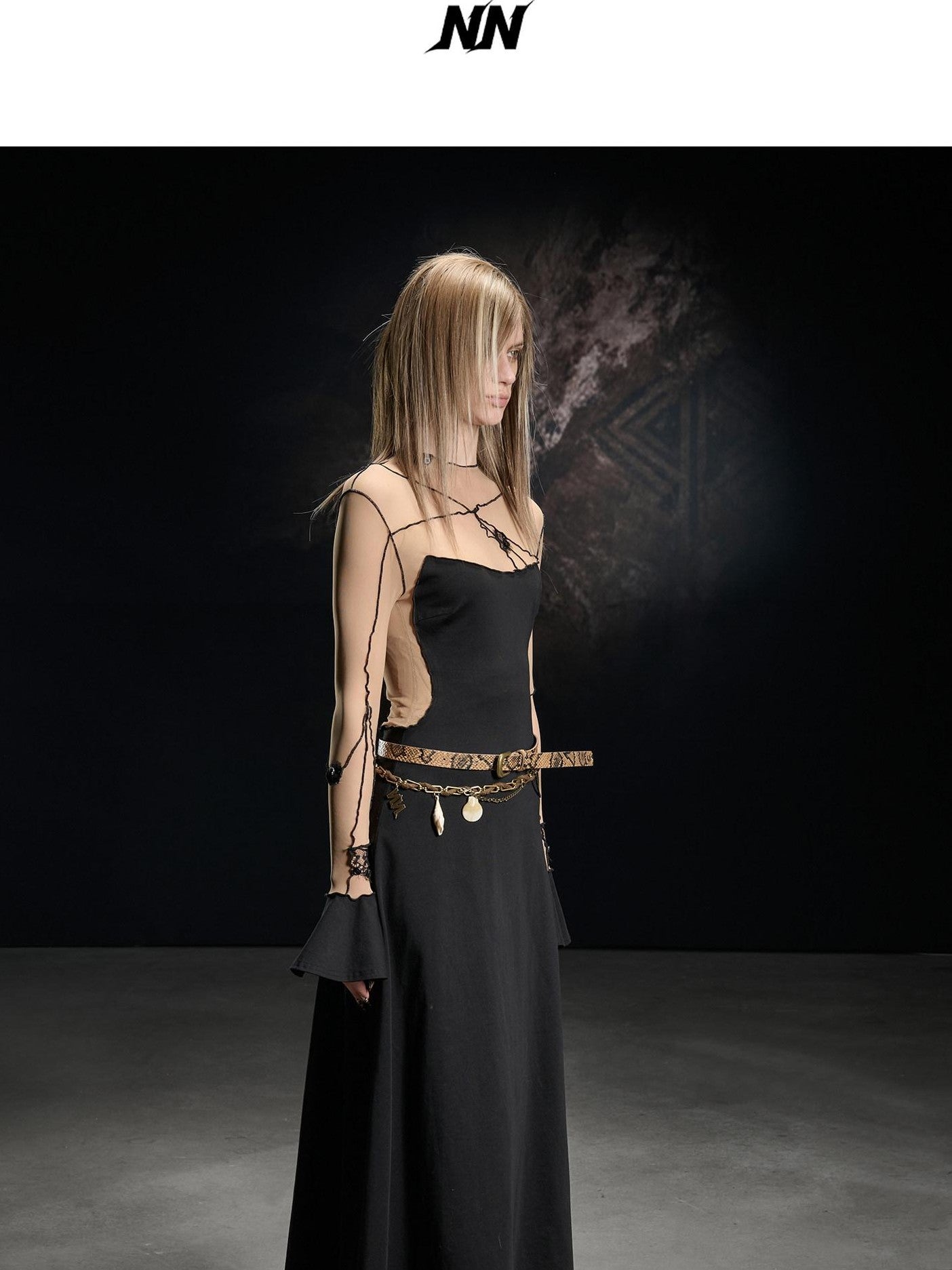 NORTH NODE Lace Mesh Spliced Long Sleeve Fitted Women&