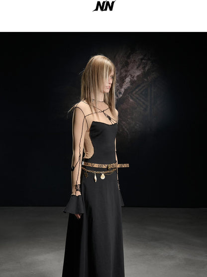 NORTH NODE Lace Mesh Spliced Long Sleeve Fitted Women&