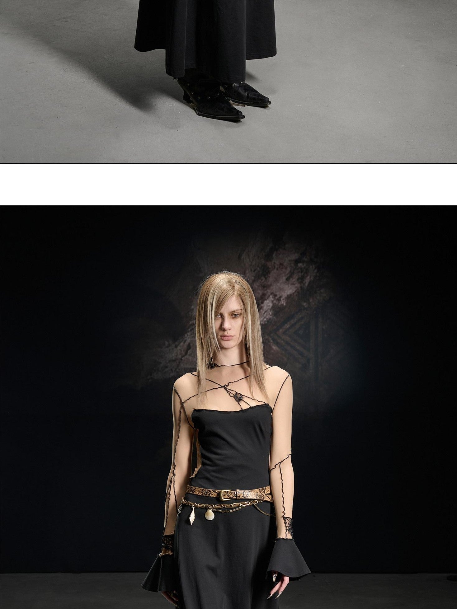 NORTH NODE Lace Mesh Spliced Long Sleeve Fitted Women&