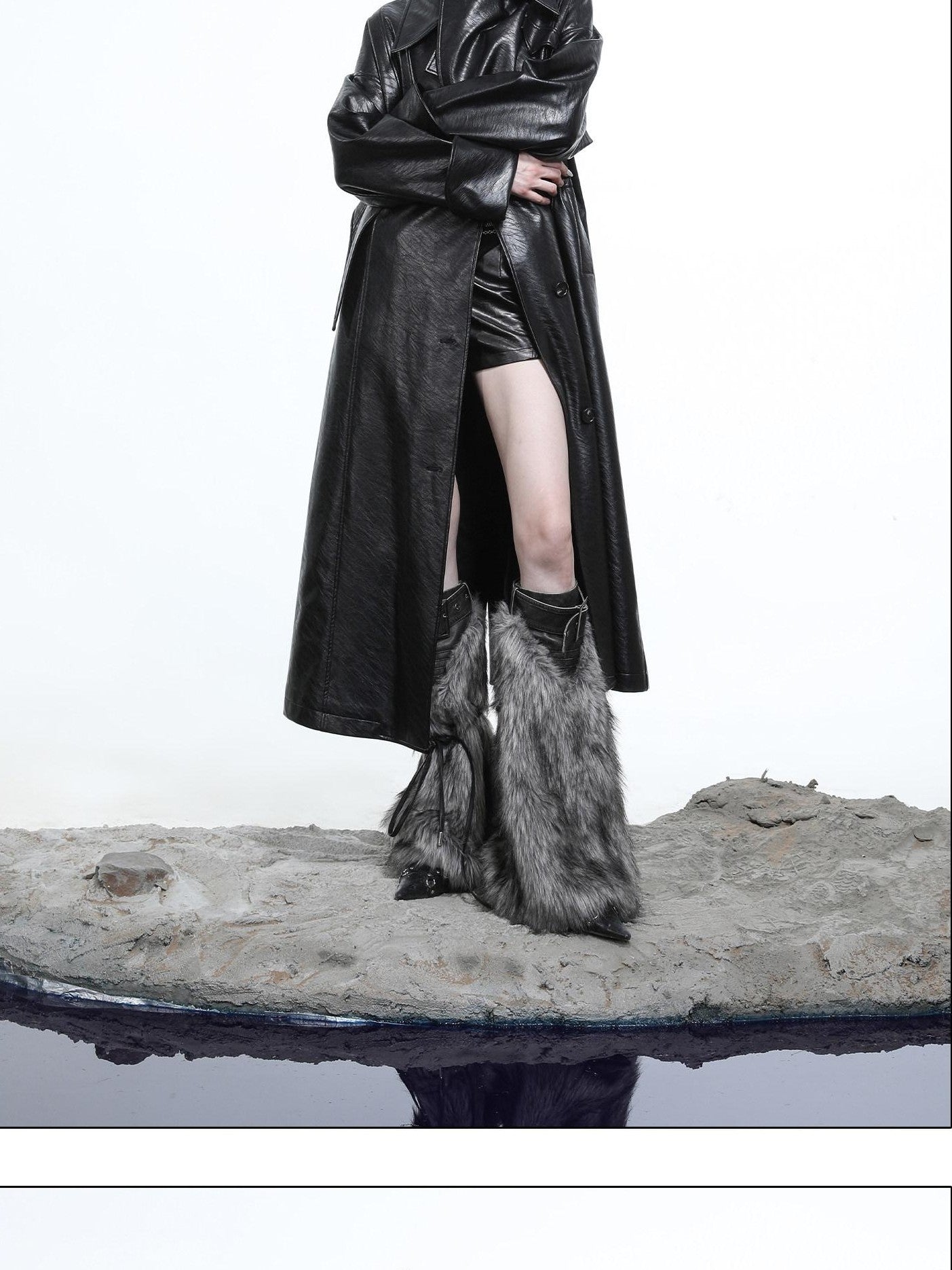 NORTH NODE Lacquered Detachable Waist Belt Pockets Blazer Collar Women&
