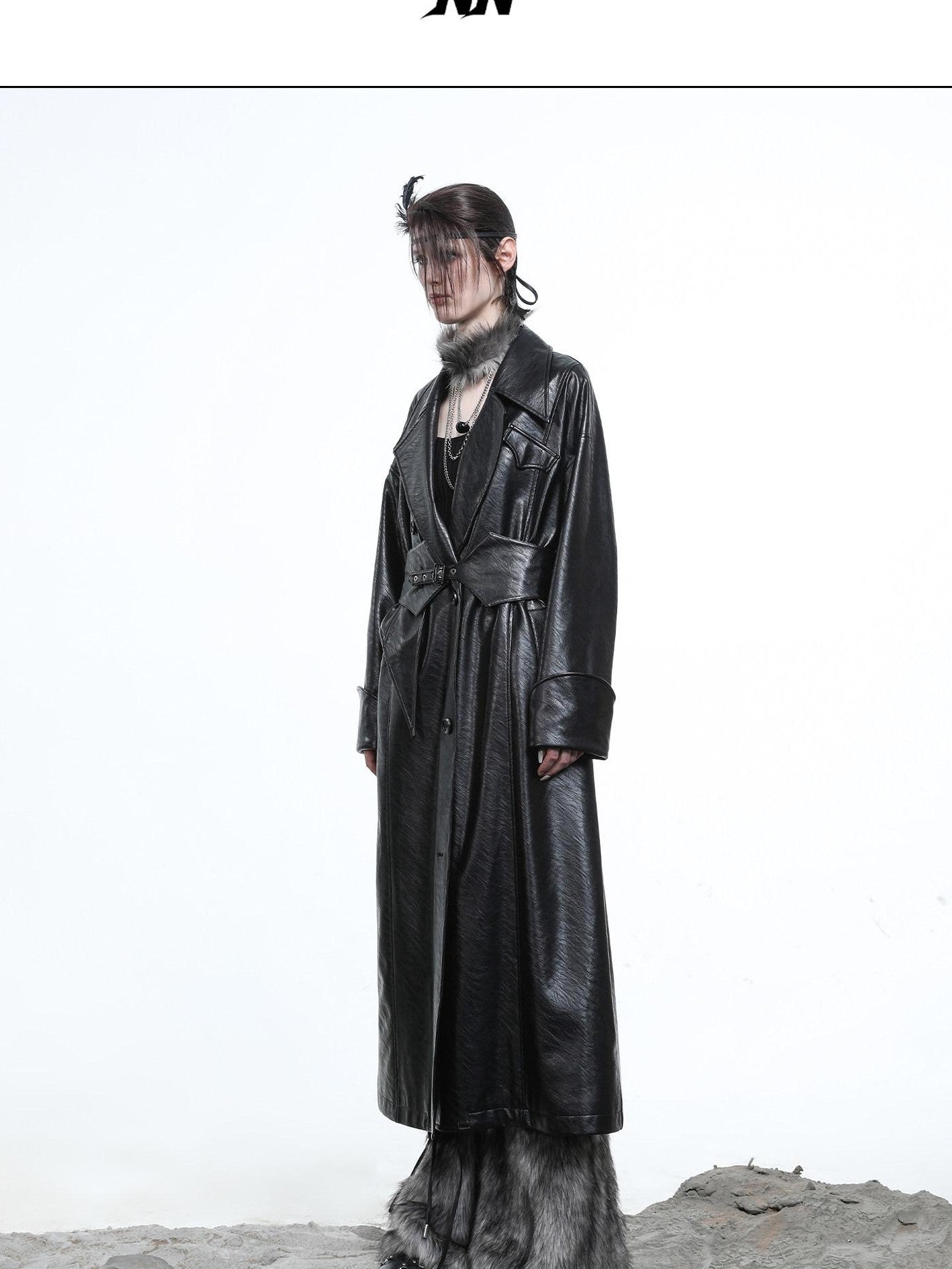 NORTH NODE Lacquered Detachable Waist Belt Pockets Blazer Collar Women&