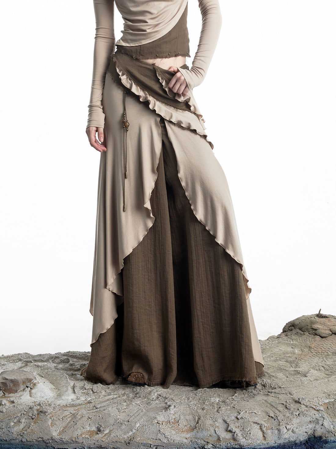 NORTH NODE Layered Patchwork Ruffle Knit Women&