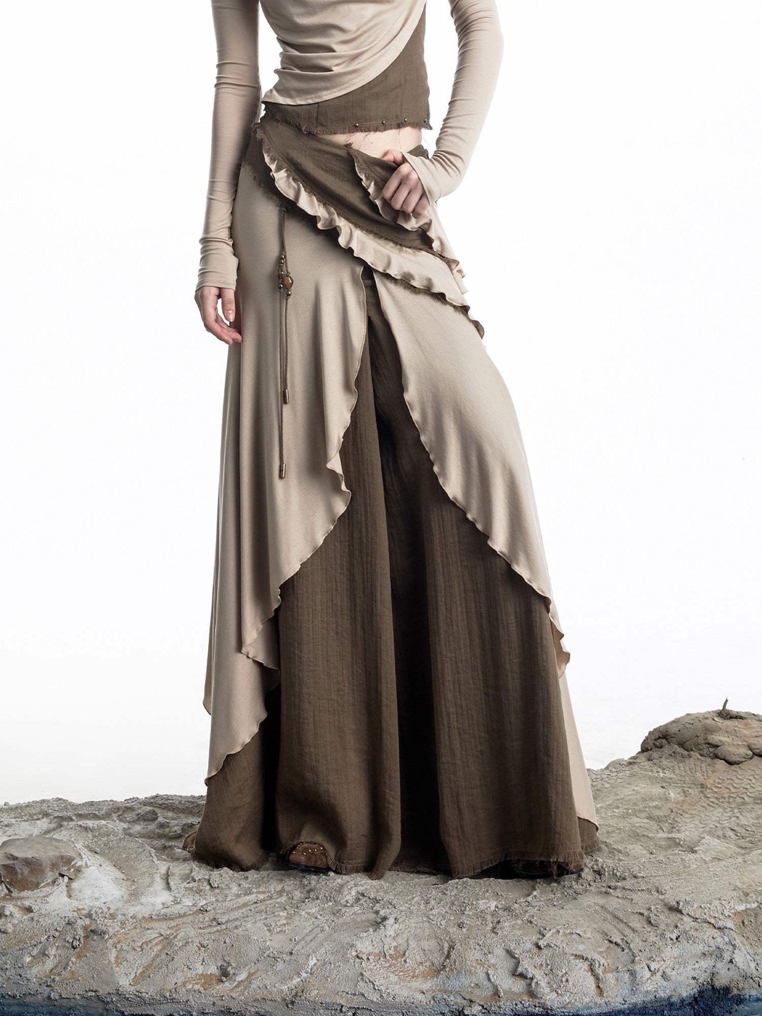 NORTH NODE Layered Patchwork Ruffle Knit Women&