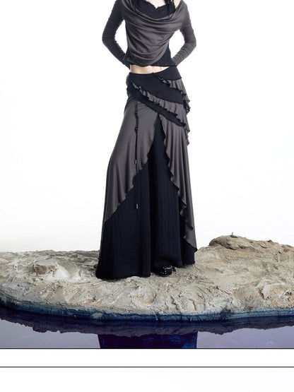 NORTH NODE Layered Patchwork Ruffle Knit Women&