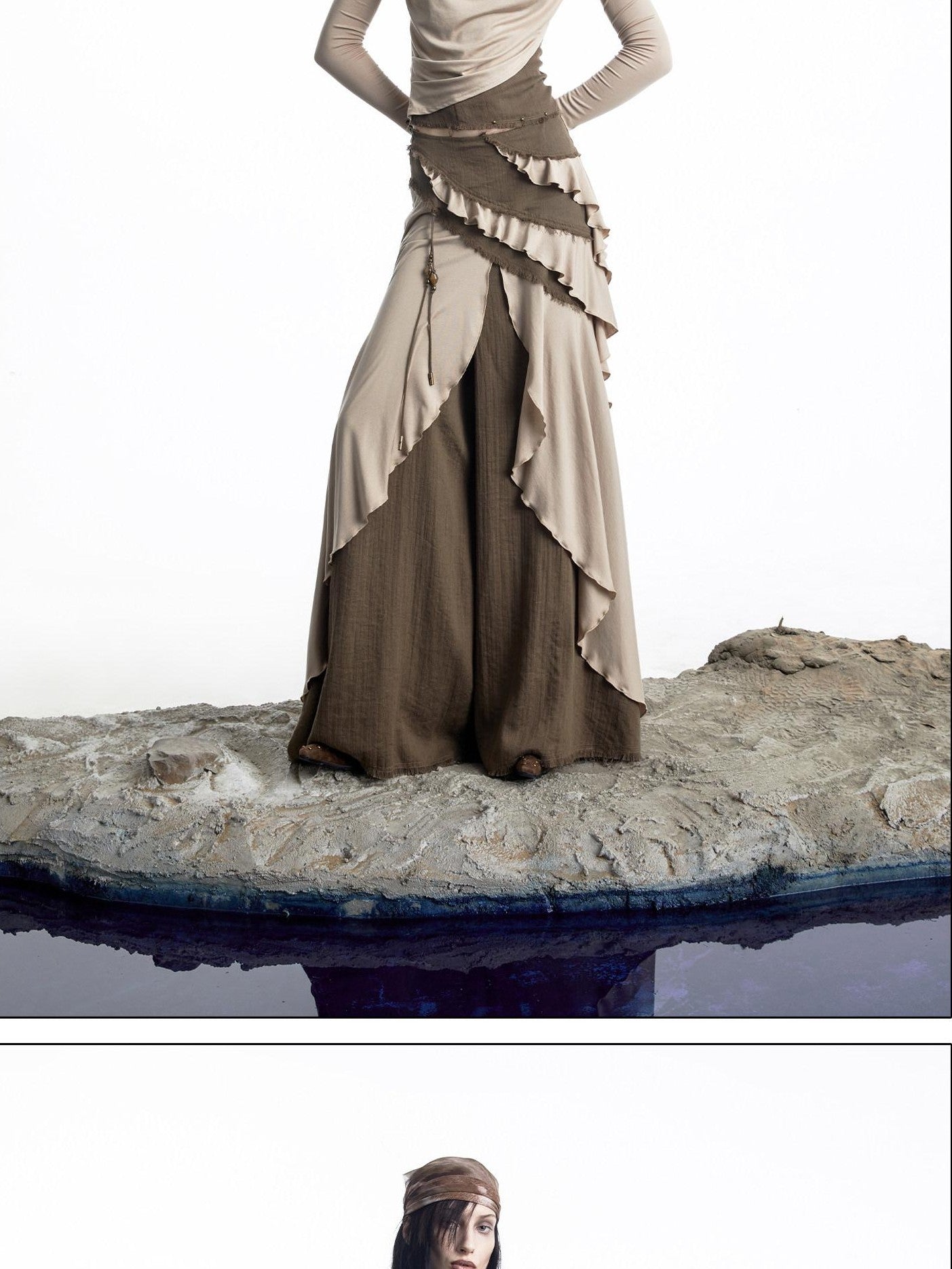 NORTH NODE Layered Patchwork Ruffle Knit Women&