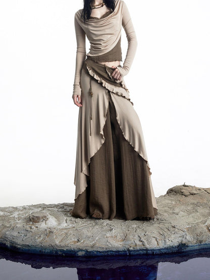 NORTH NODE Layered Patchwork Ruffle Knit Women&