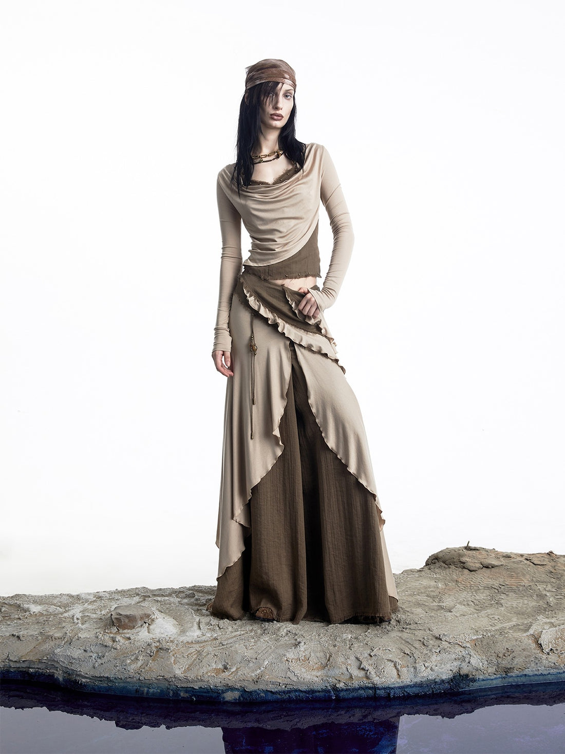 NORTH NODE Layered Patchwork Ruffle Knit Women&