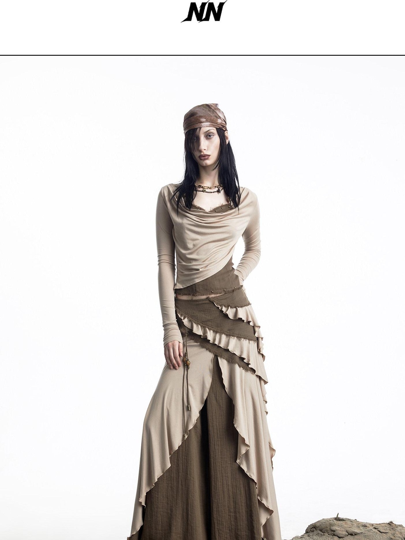 NORTH NODE Layered Patchwork Ruffle Knit Women&