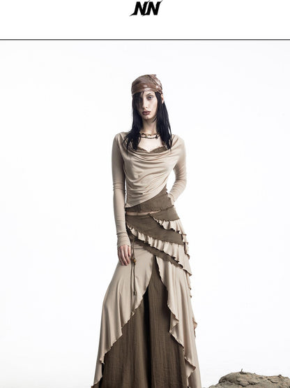 NORTH NODE Layered Patchwork Ruffle Knit Women&