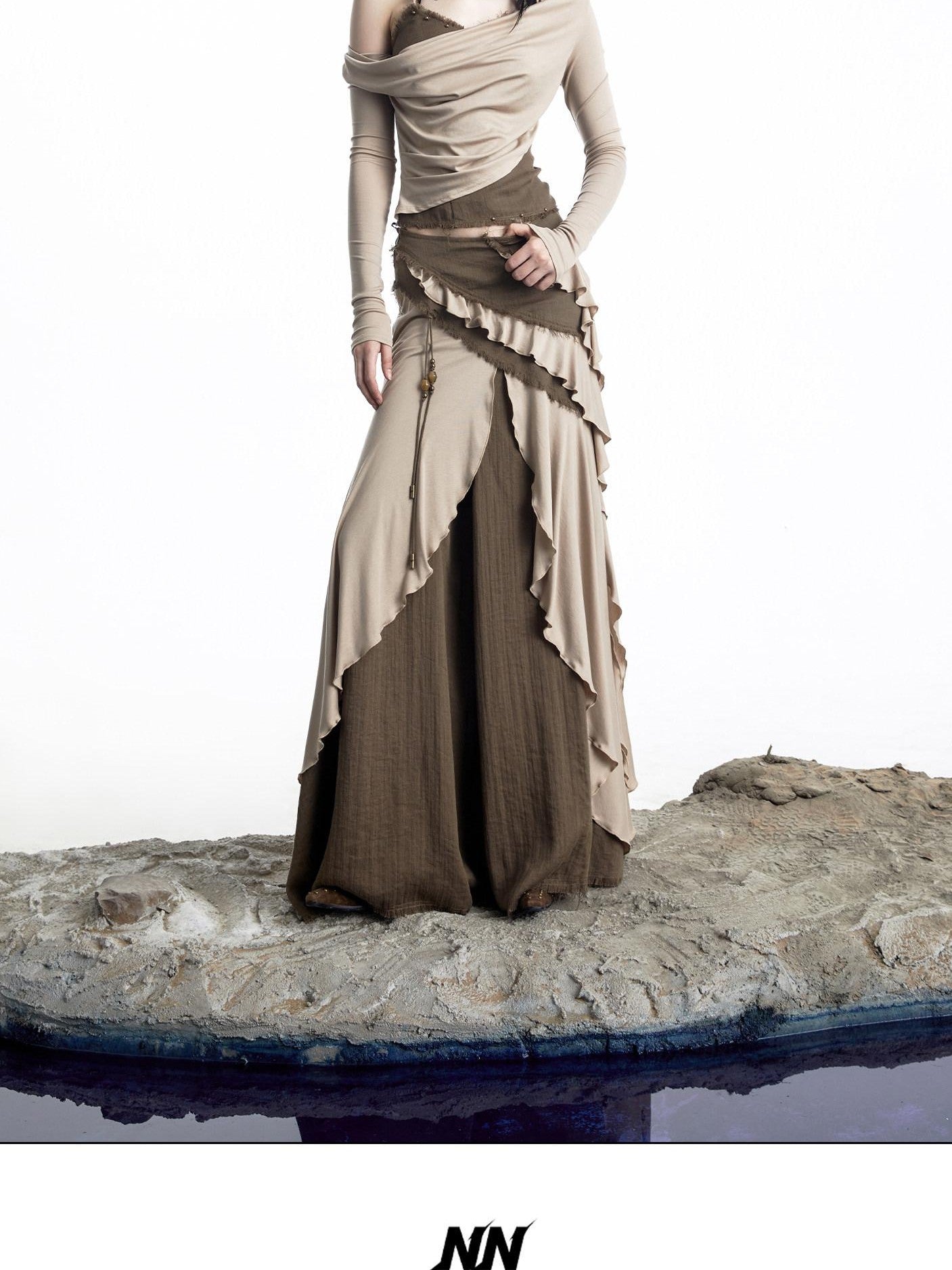 NORTH NODE Layered Patchwork Ruffle Knit Women&