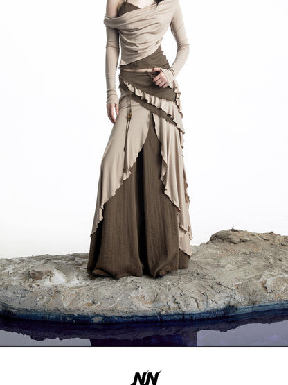 NORTH NODE Layered Patchwork Ruffle Knit Women&