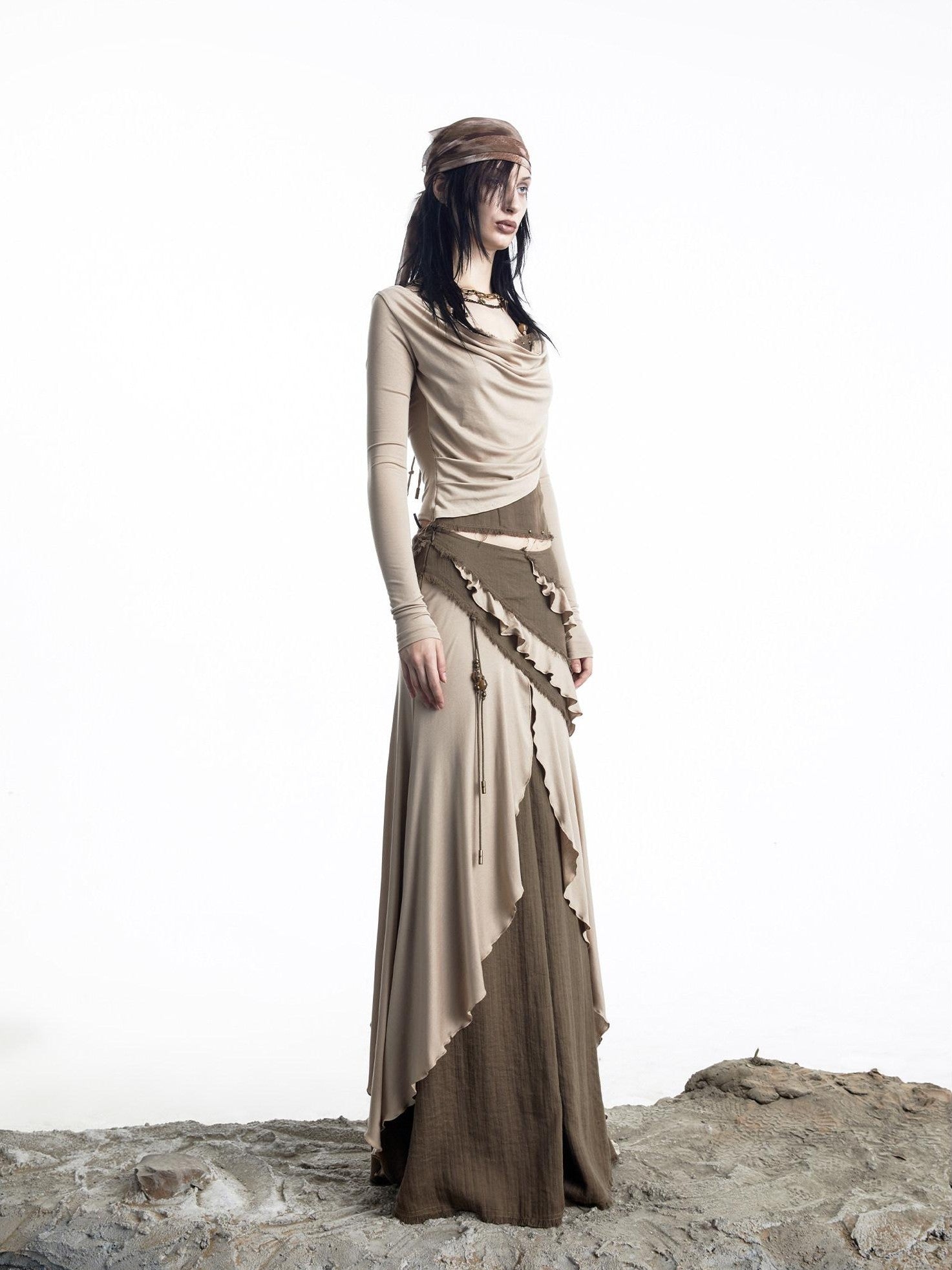 NORTH NODE Layered Patchwork Ruffle Knit Women&