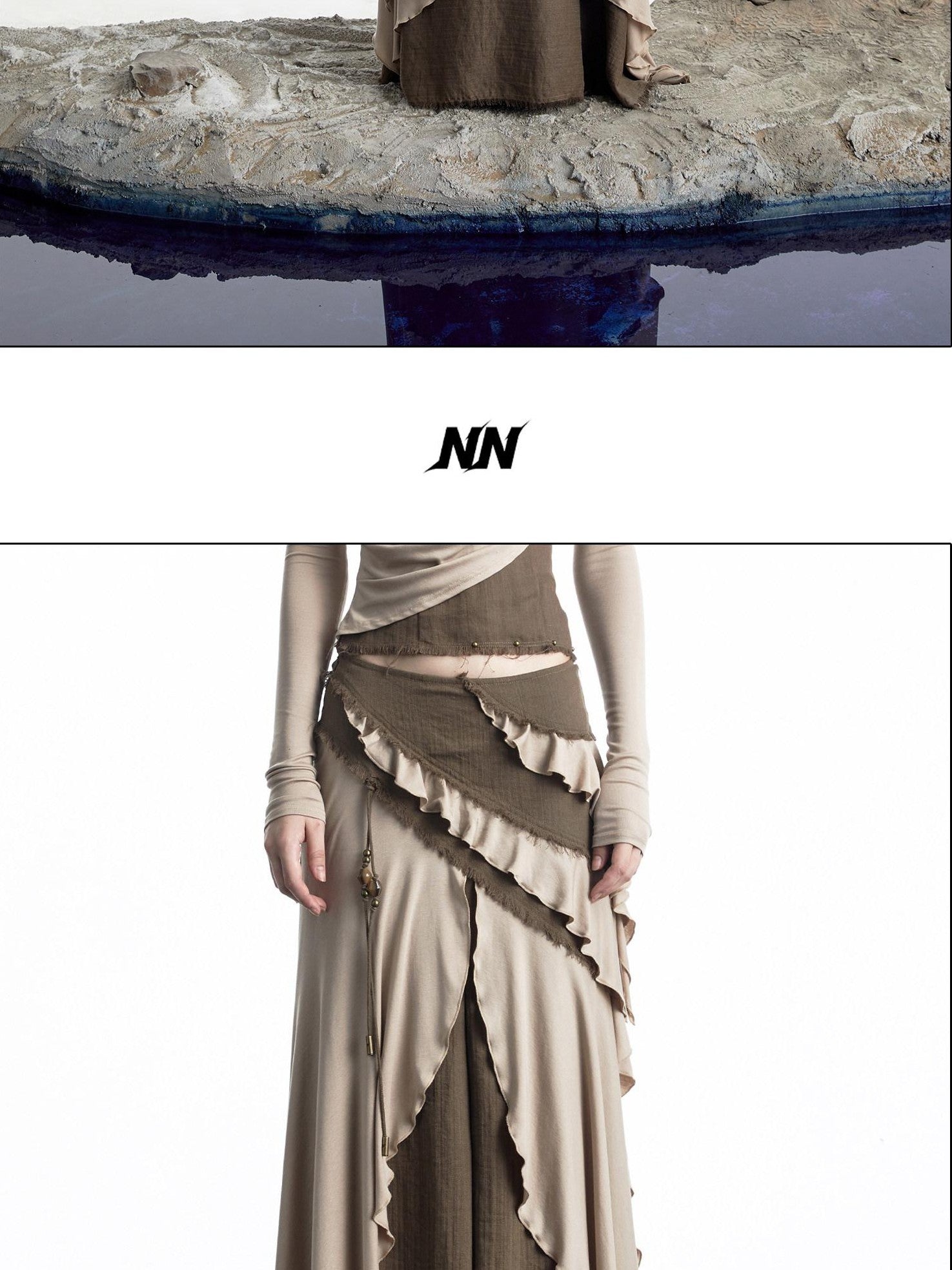 NORTH NODE Layered Patchwork Ruffle Knit Women&