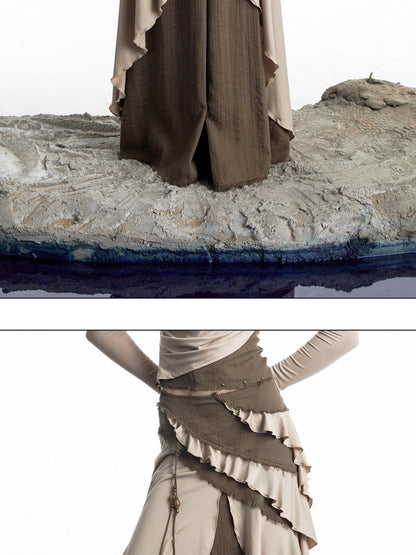 NORTH NODE Layered Patchwork Ruffle Knit Women&