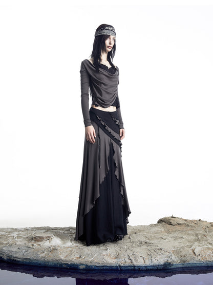 NORTH NODE Layered Patchwork Ruffle Knit Women&