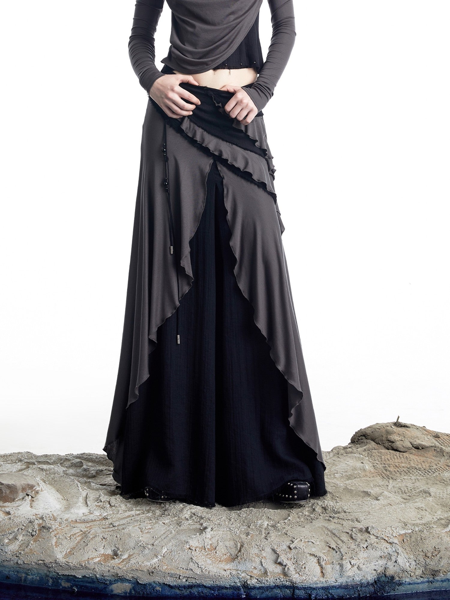 NORTH NODE Layered Patchwork Ruffle Knit Women&