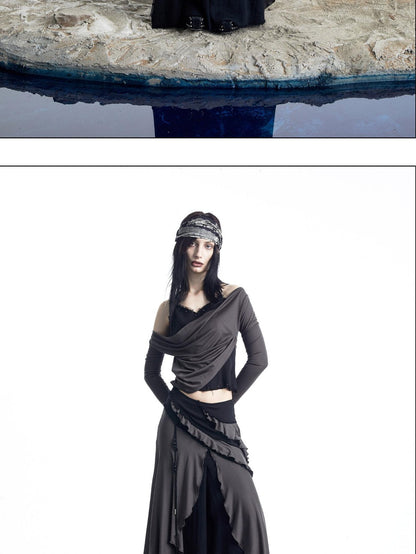NORTH NODE Layered Patchwork Ruffle Knit Women&