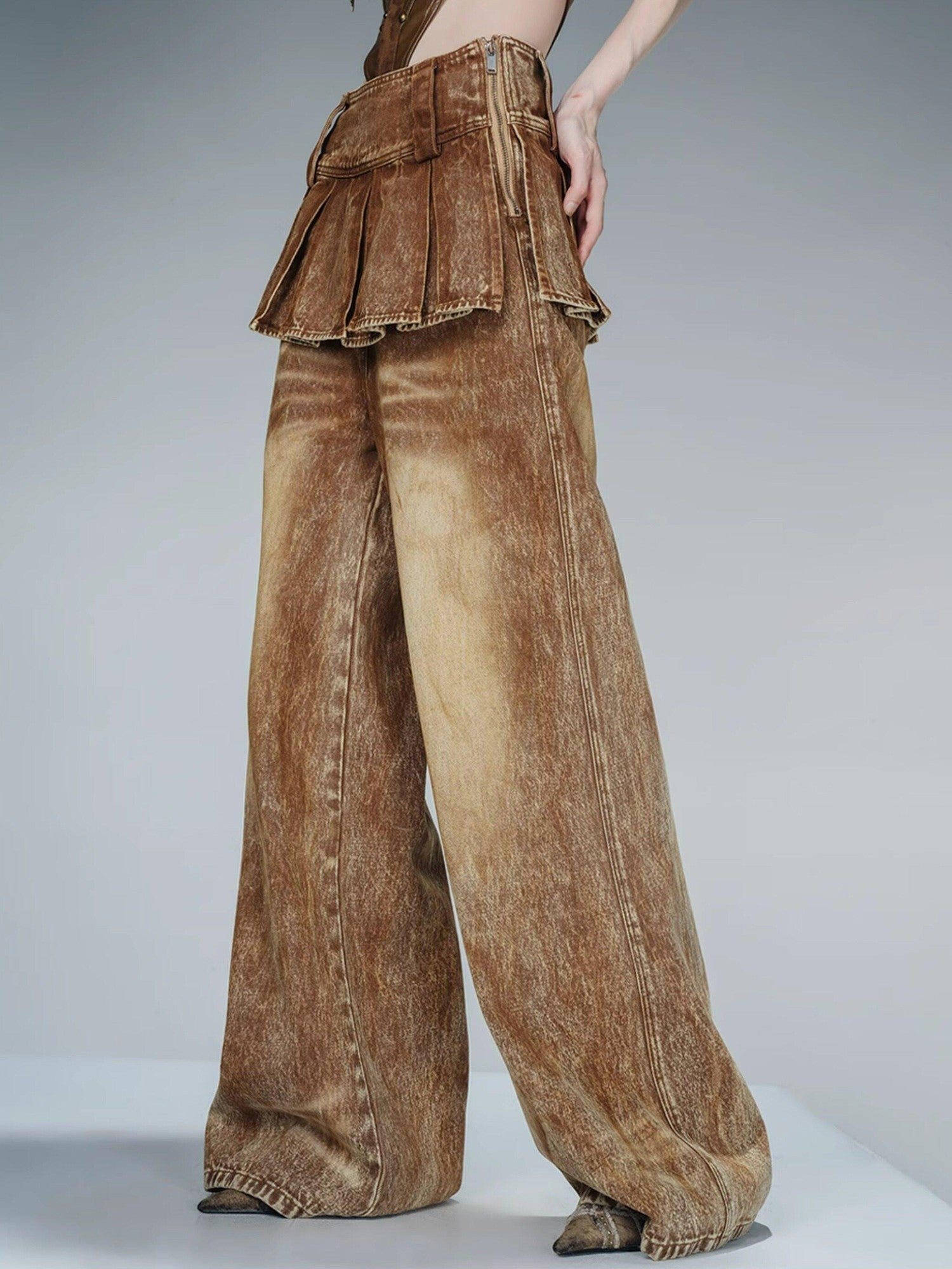 NORTH NODE Layered Pleated Skirt Overlay Design Women&