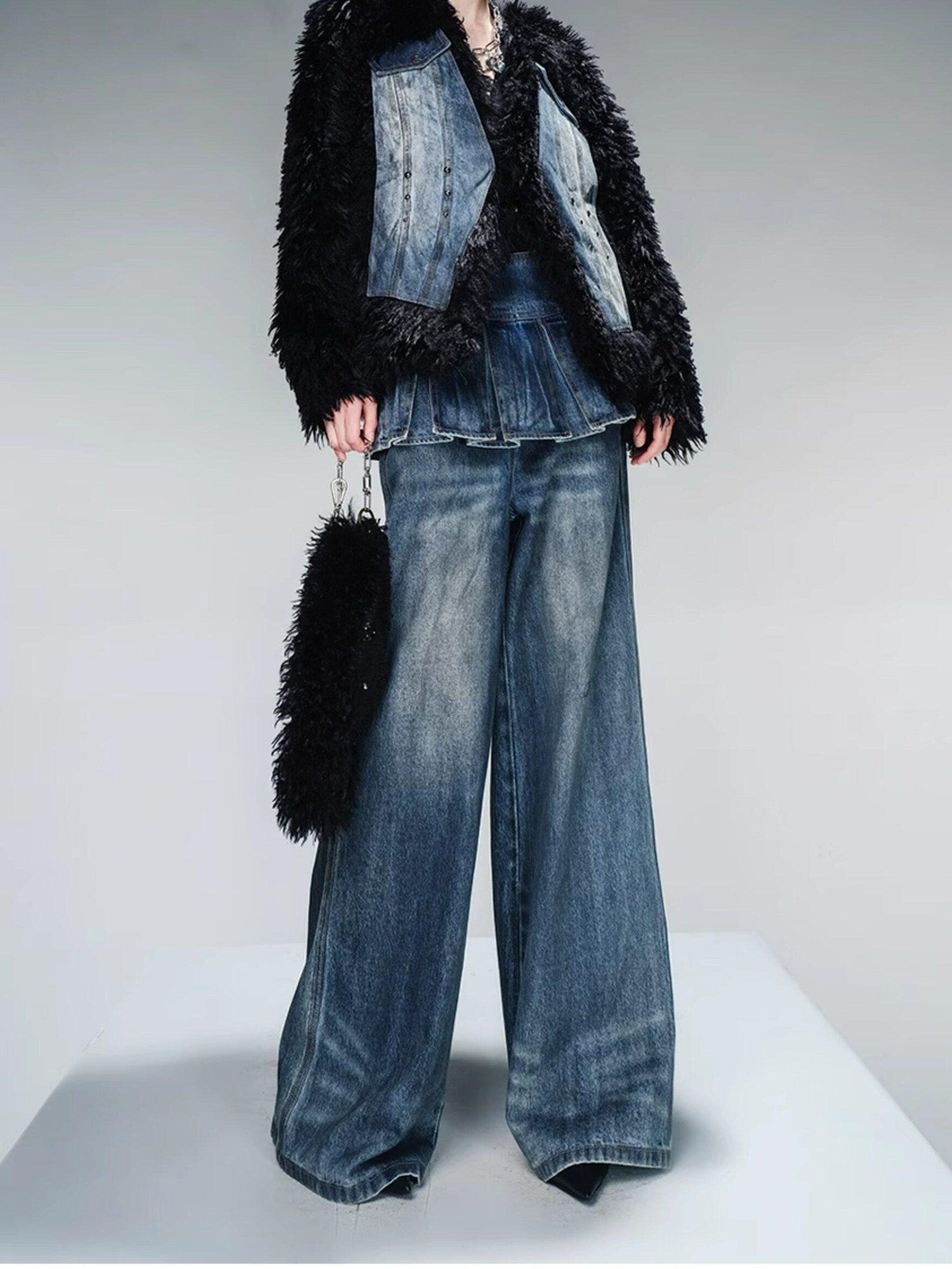 NORTH NODE Layered Pleated Skirt Overlay Design Women&