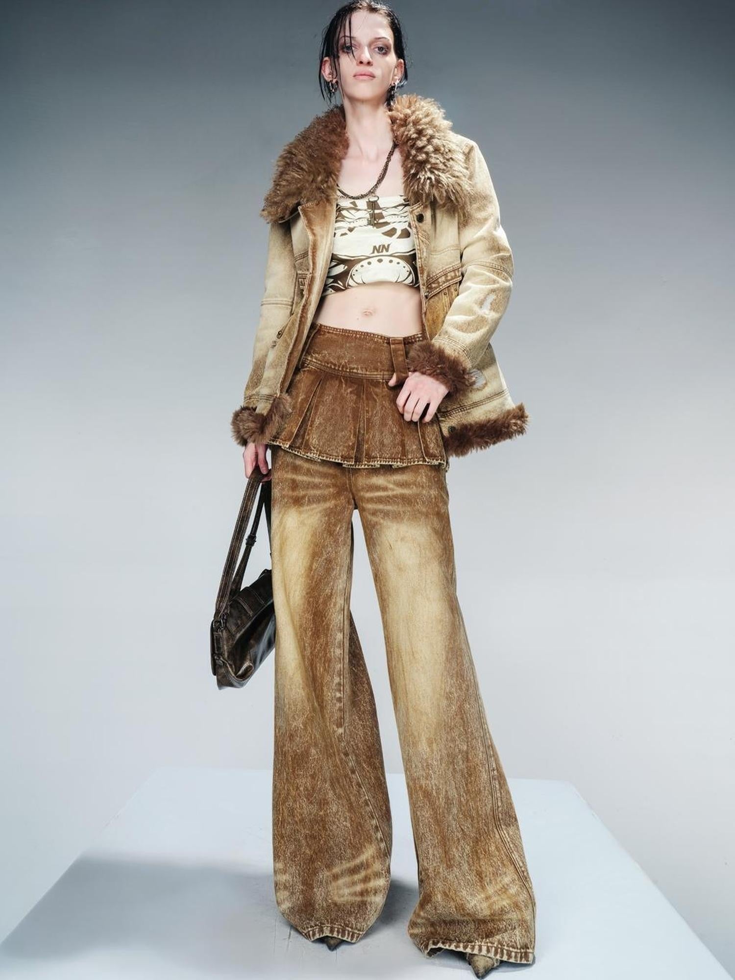NORTH NODE Layered Pleated Skirt Overlay Design Women&