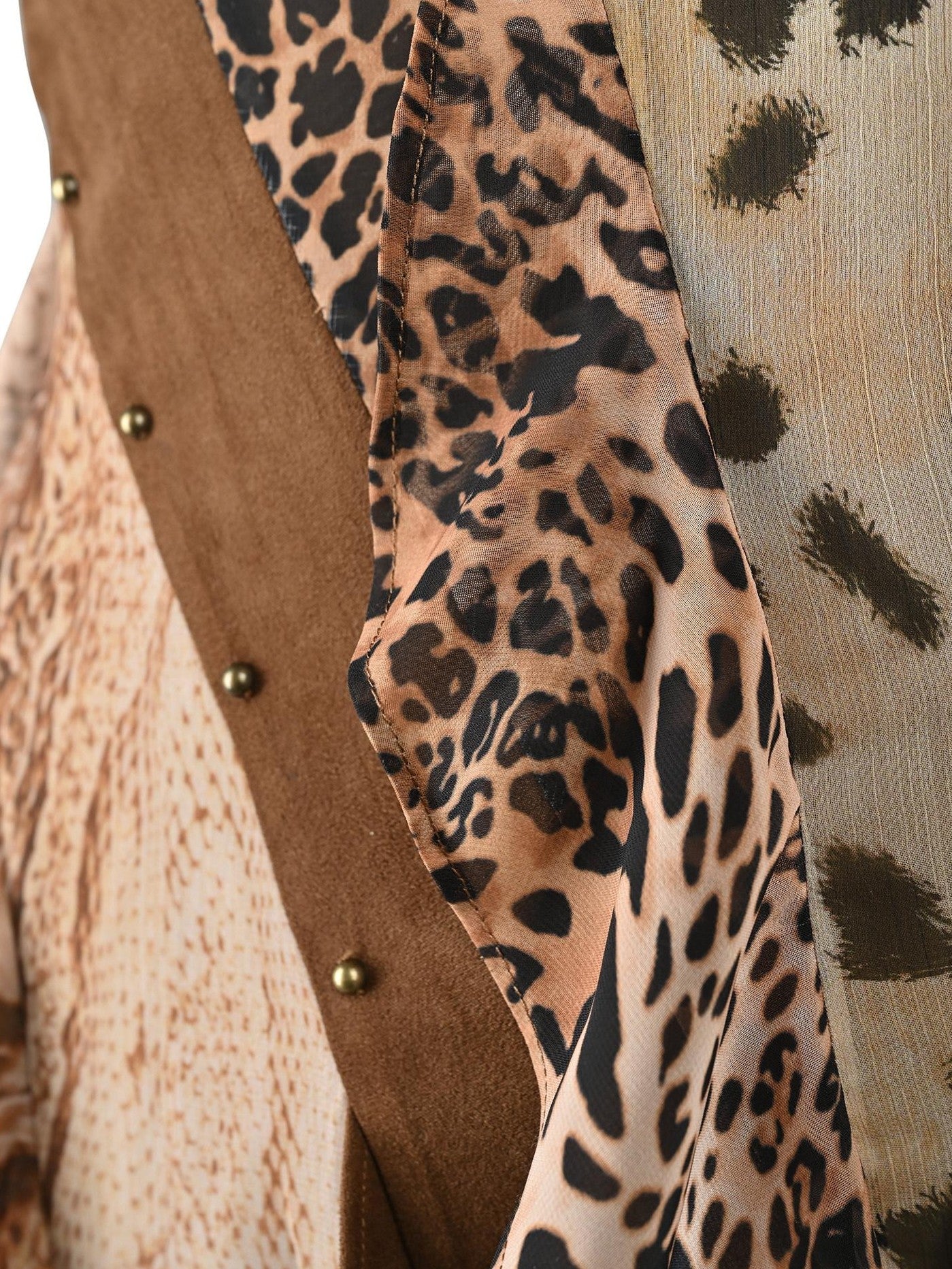 NORTH NODE Leopard Patchwork Print Asymmetrical Ruffle Women&