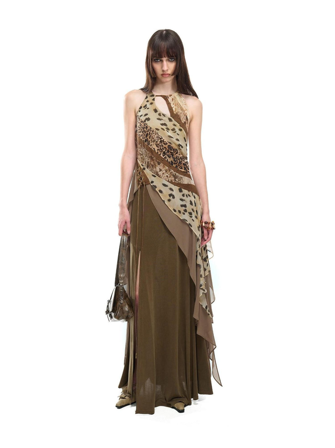 NORTH NODE Leopard Patchwork Ruffle Women&