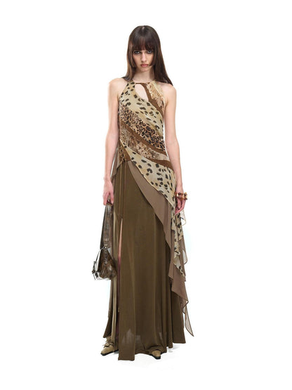NORTH NODE Leopard Patchwork Ruffle Women&