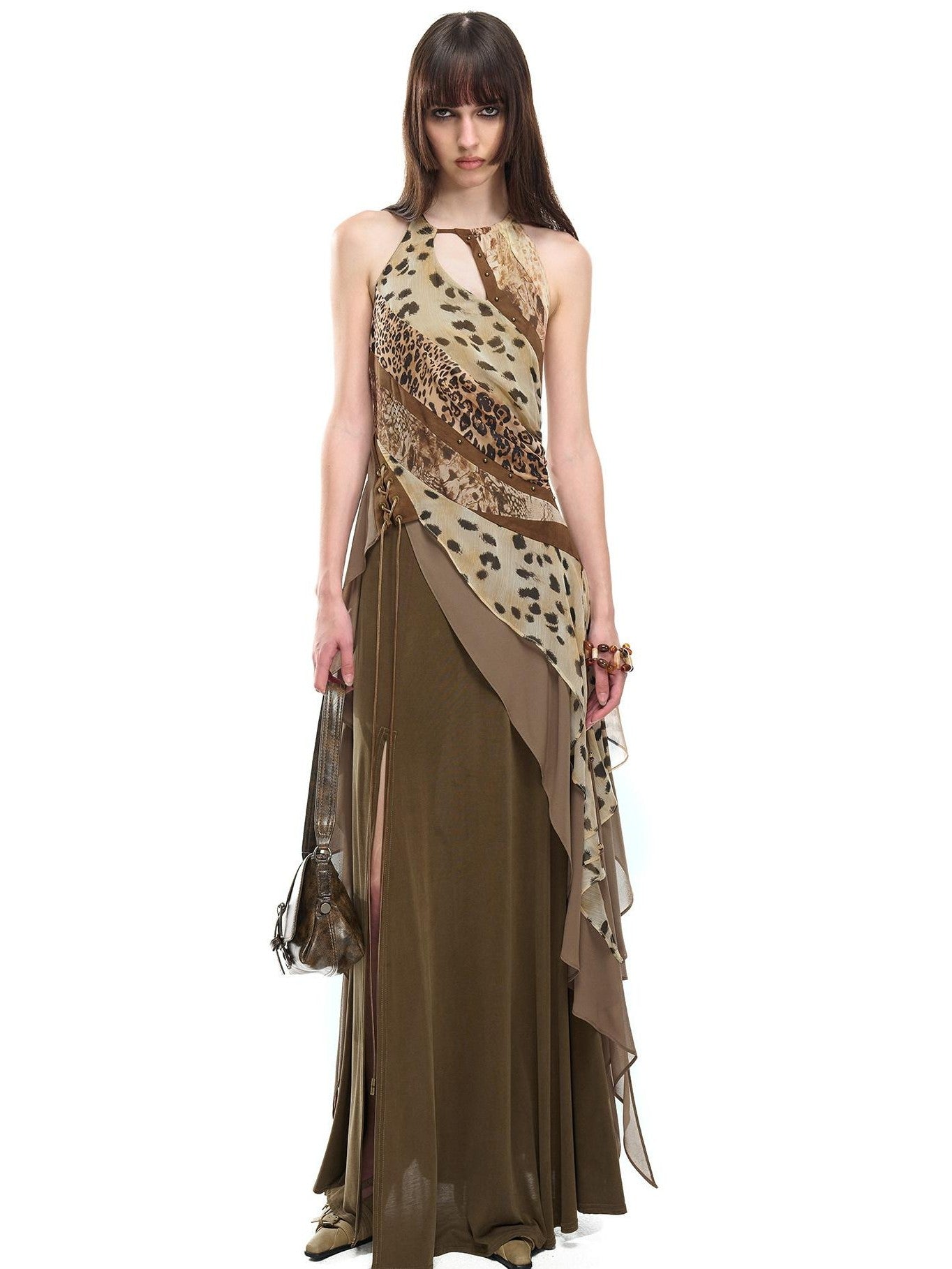 NORTH NODE Leopard Patchwork Ruffle Women&