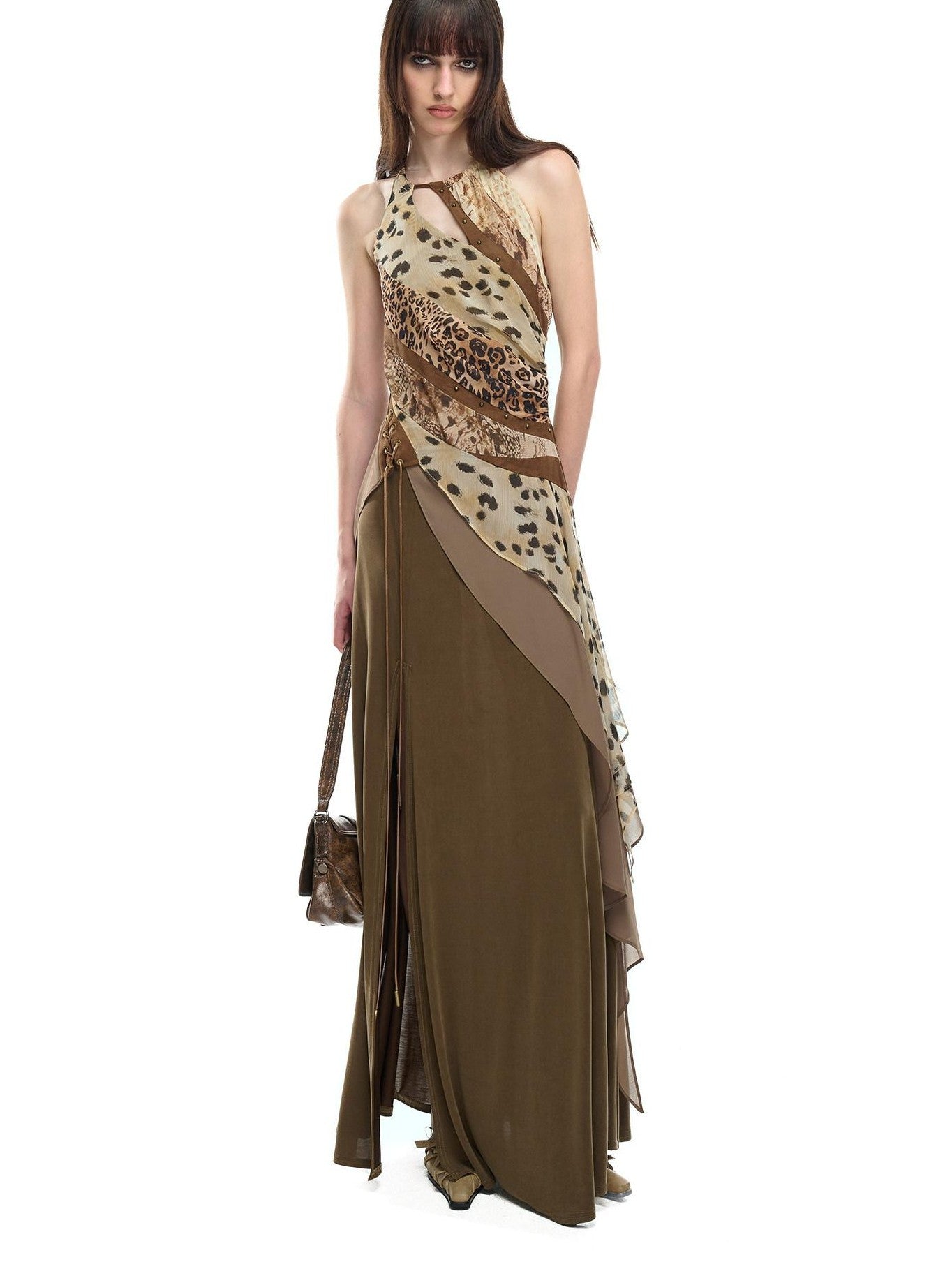 NORTH NODE Leopard Patchwork Ruffle Women&
