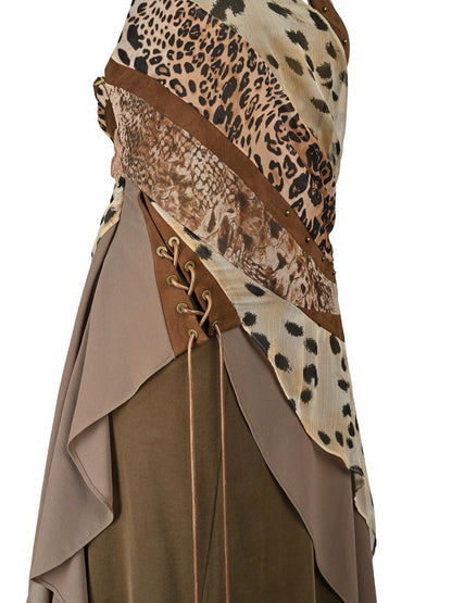 NORTH NODE Leopard Patchwork Ruffle Women&