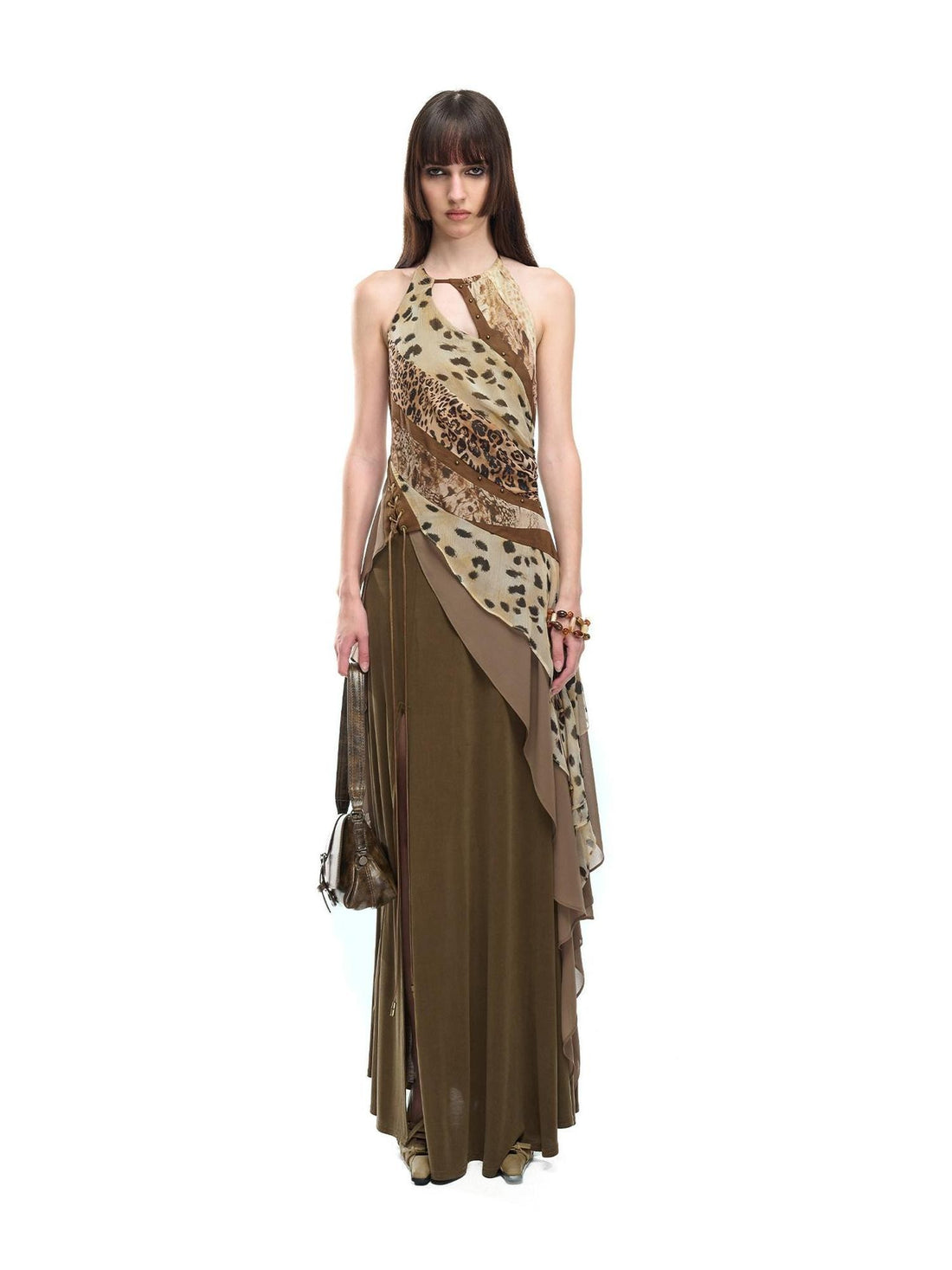 NORTH NODE Leopard Patchwork Ruffle Women&