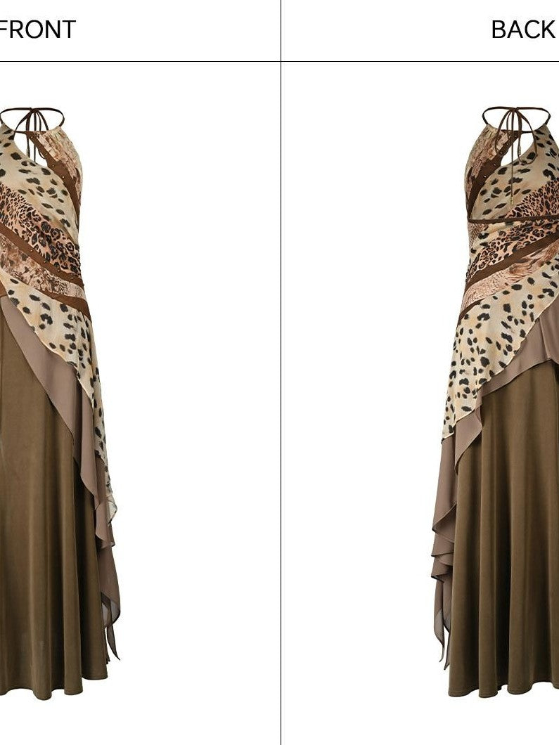 NORTH NODE Leopard Patchwork Ruffle Women&