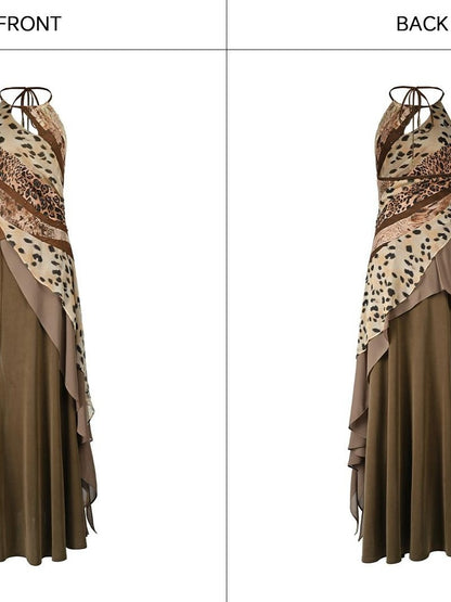 NORTH NODE Leopard Patchwork Ruffle Women&