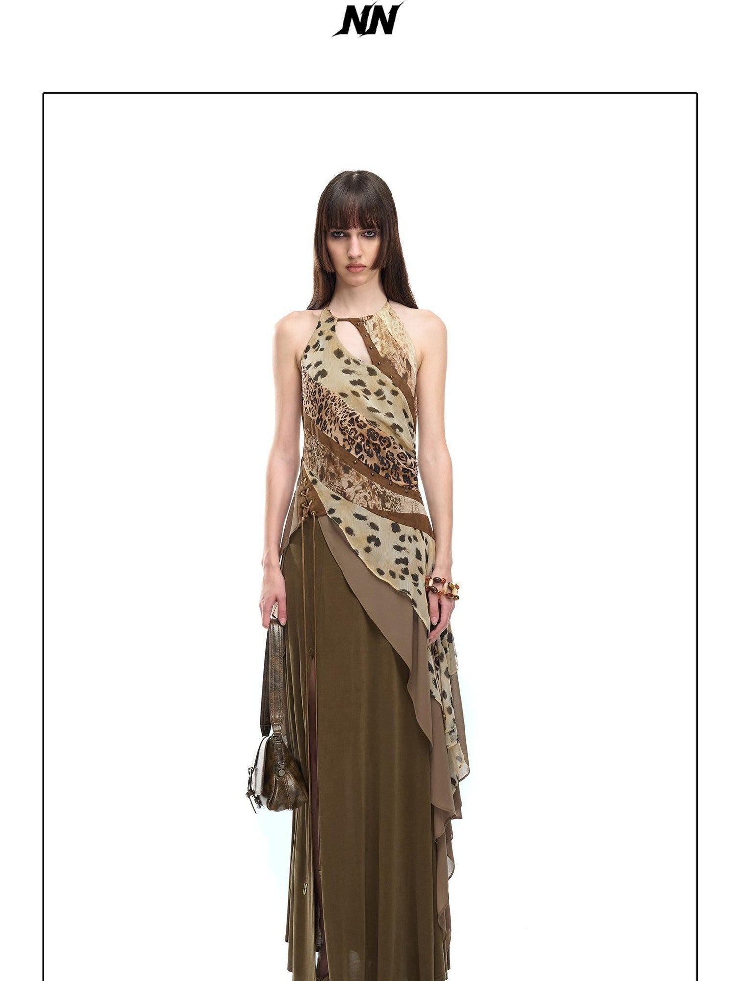 NORTH NODE Leopard Patchwork Ruffle Women&