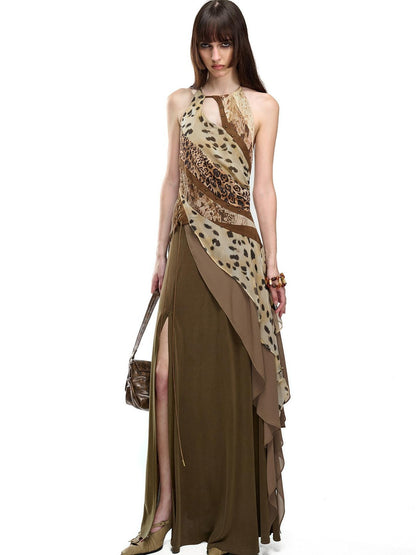 NORTH NODE Leopard Patchwork Ruffle Women&