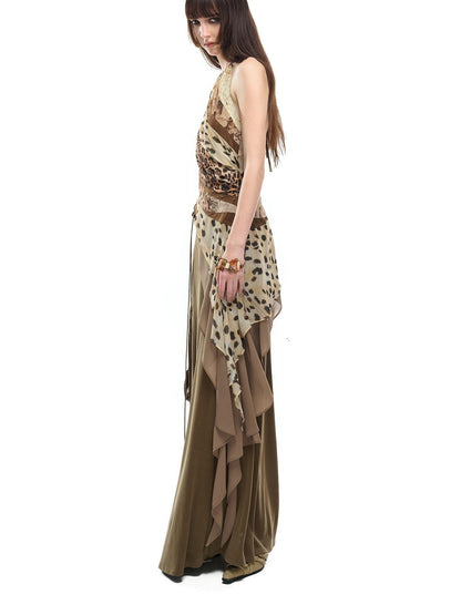 NORTH NODE Leopard Patchwork Ruffle Women&
