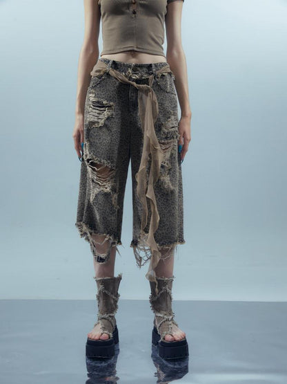 NORTH NODE Leopard Print Washed Distressed Wasteland Style Women&