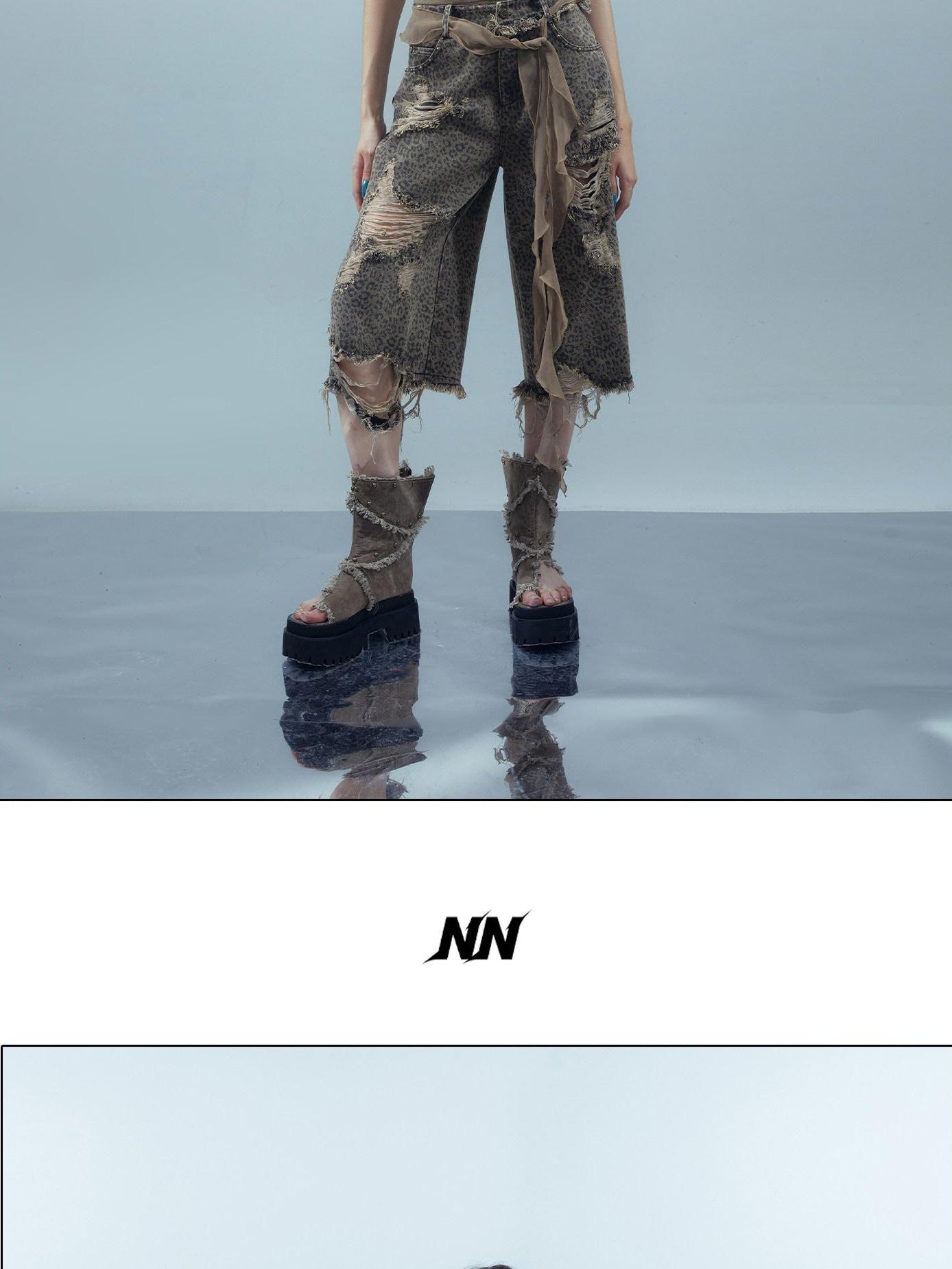 NORTH NODE Leopard Print Washed Distressed Wasteland Style Women&