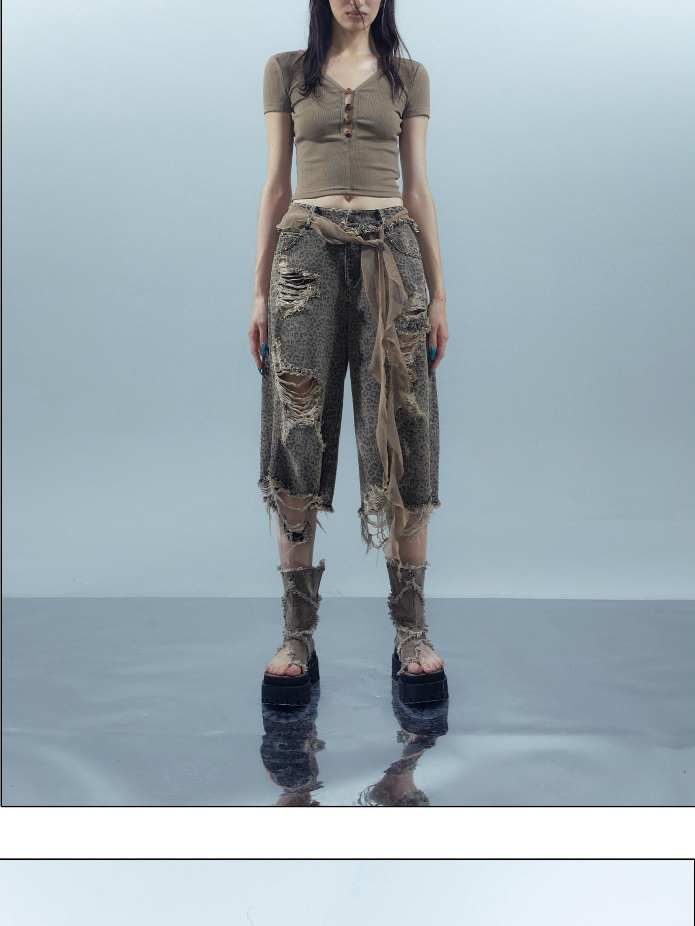NORTH NODE Leopard Print Washed Distressed Wasteland Style Women&